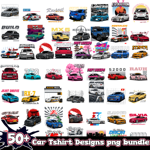 50+ Car Tshirt Designs PNG Bundle 