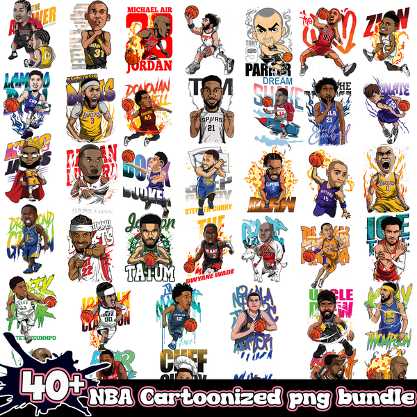 40+ NBA Cartoonized PNG Bundle 
