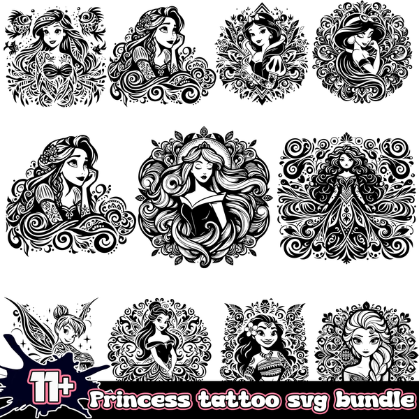 11+ Princess Tattoo SVG Bundle 