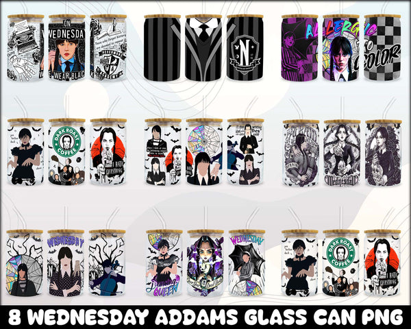 8+ Wednesday Addams Tumbler Wrap PNG, Frosted Glass Can PNG, Sublimation File, 16oz Frosted Glass Can on Ultimatesvg.net