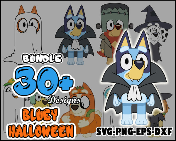 30+ Bluey Halloween Bundle Svg, Bluey Bundle, Bluey Svg, Eps, Pngs, Cliparts, Digital download