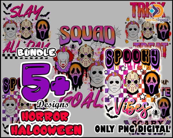 Retro Horror Halloween PNG Bundle - Digital Download