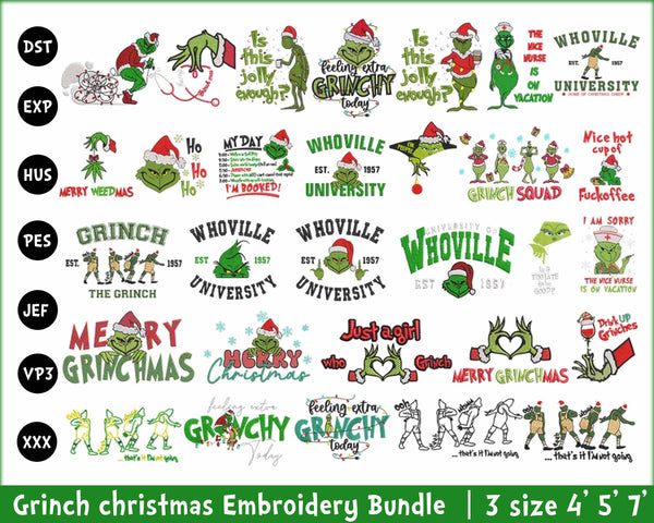Grinch christmas Embroidery Bundle, Free 60 file grinch png file