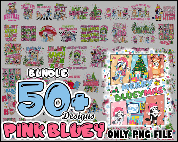 Pink Bluey Christmas Png Bundle, Free 150 file bluey svg