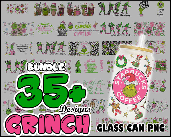 Pink grinch Christmas glass can png