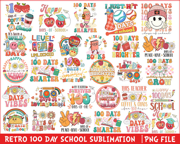 100 Days of School Png Bundle, 100th Day of School Png Cricut Sublimation Designs, Happy 100 Days png, Back to school png