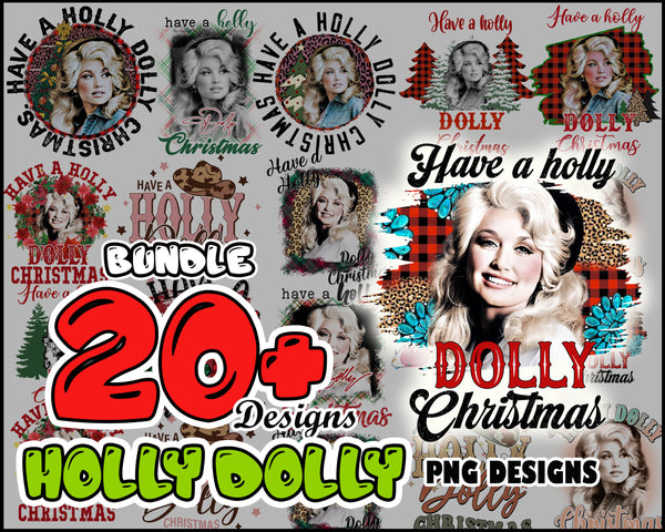 Christmas Holly Dolly PNG Bundle , Have A Holly Dolly, Holly Dolly Christmas, Country Music Lover, Vintage Christmas