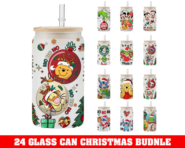 Cartoons Christmas 16oz Libbey Can Glass Wrap, Glass Can Wrap, Stitch Christmas, Grinch Png, Full Tumbler Wrap - CRM07112201