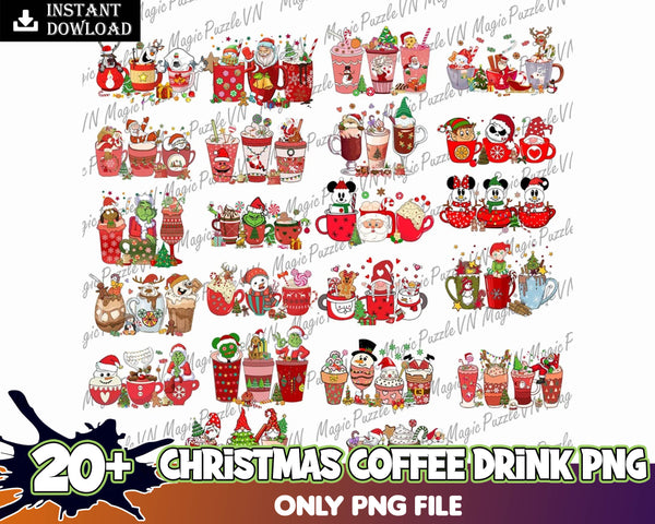 Christmas Coffee PNG | Peppermint Latte | Christmas Cricut File | Coffee png svg | Sublimation | Pink Christmas Coffee png
