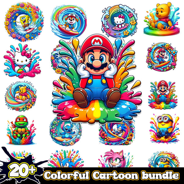 Super Mario Splash and Watercolor Digital PNG bundle