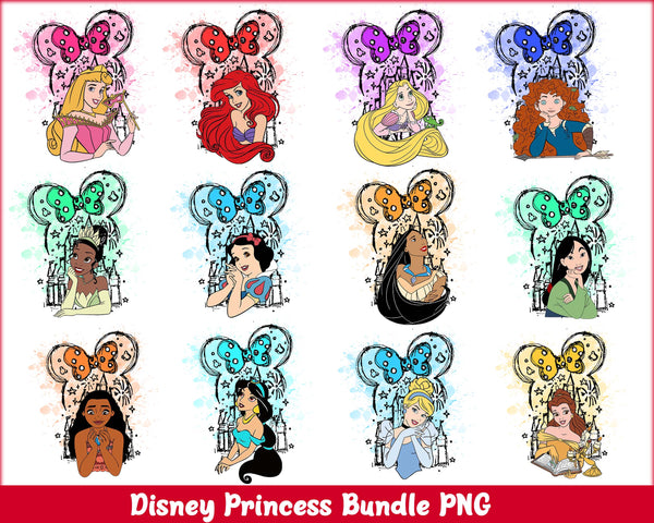 Princess PNG Bundle, Princess Clipart Instant Download, Princess Birthday, Moana clipart, Frozen png, Snow White clipart, sleeping beauty