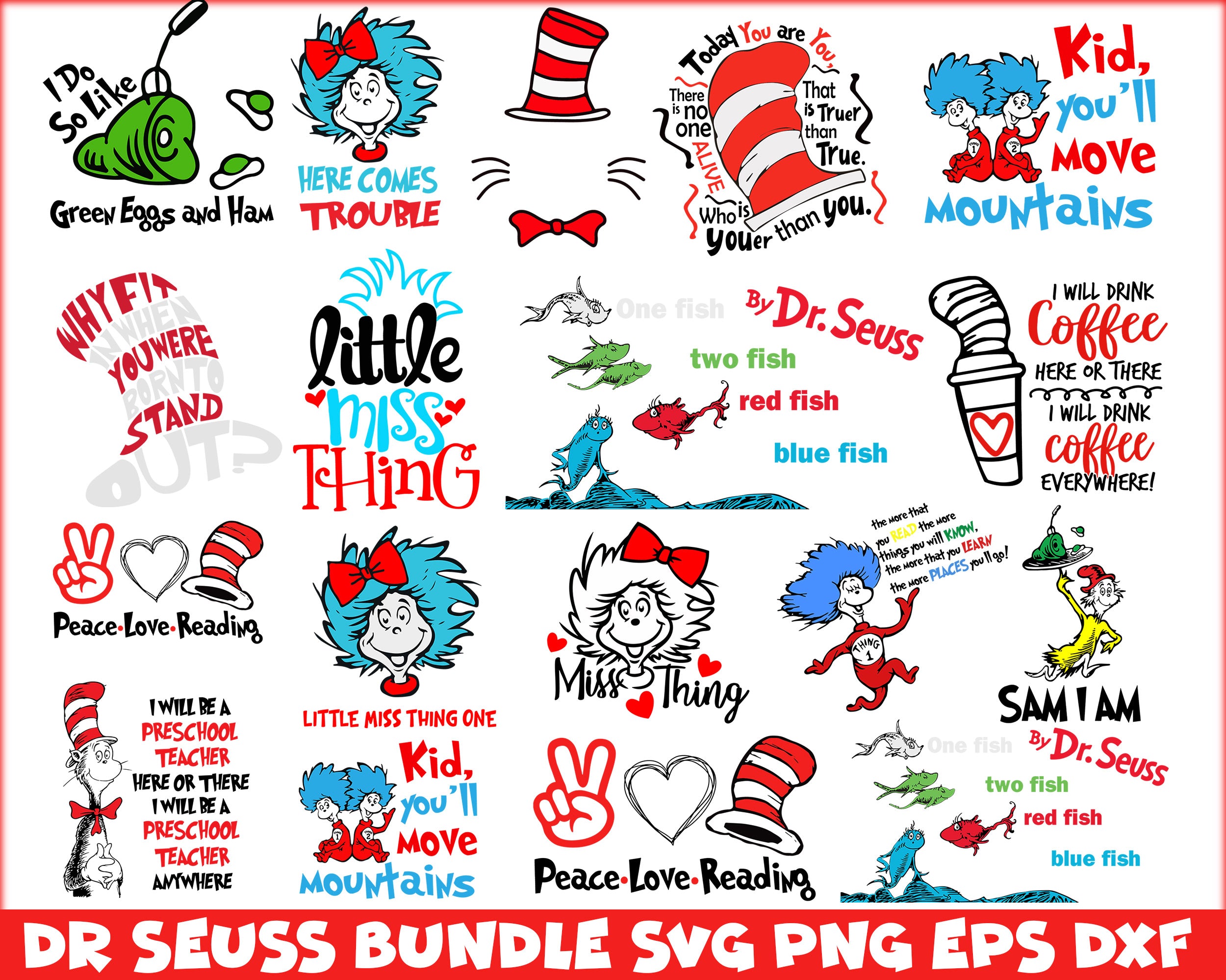 Dr Seuss svg bundle, cat In the Hat svg, Dr Seuss Hat svg ,Green Eggs ...