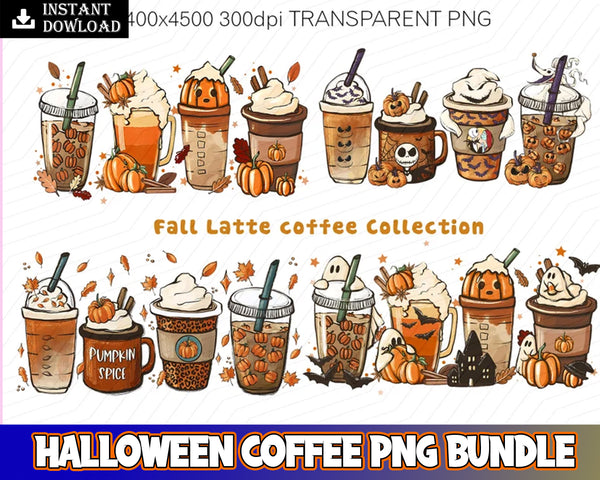 Fall Coffee PNG Halloween pumpkin, Halloween bundle PNG, Digital Download, Easy to use cut files