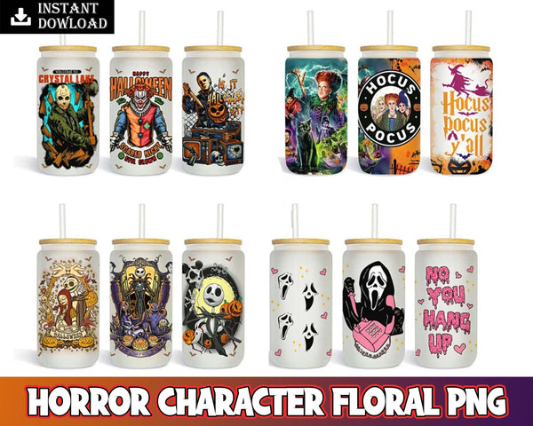 Horror Designs 16oz Libbey Glass Can Tumbler, Halloween Png, Sublimation Design, Download, Png files for cricut