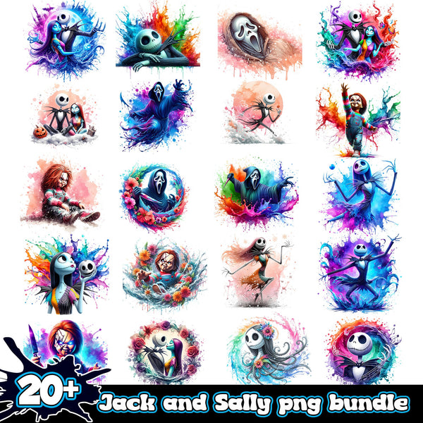 Jack and Sally Splash and Watercolor png bundle