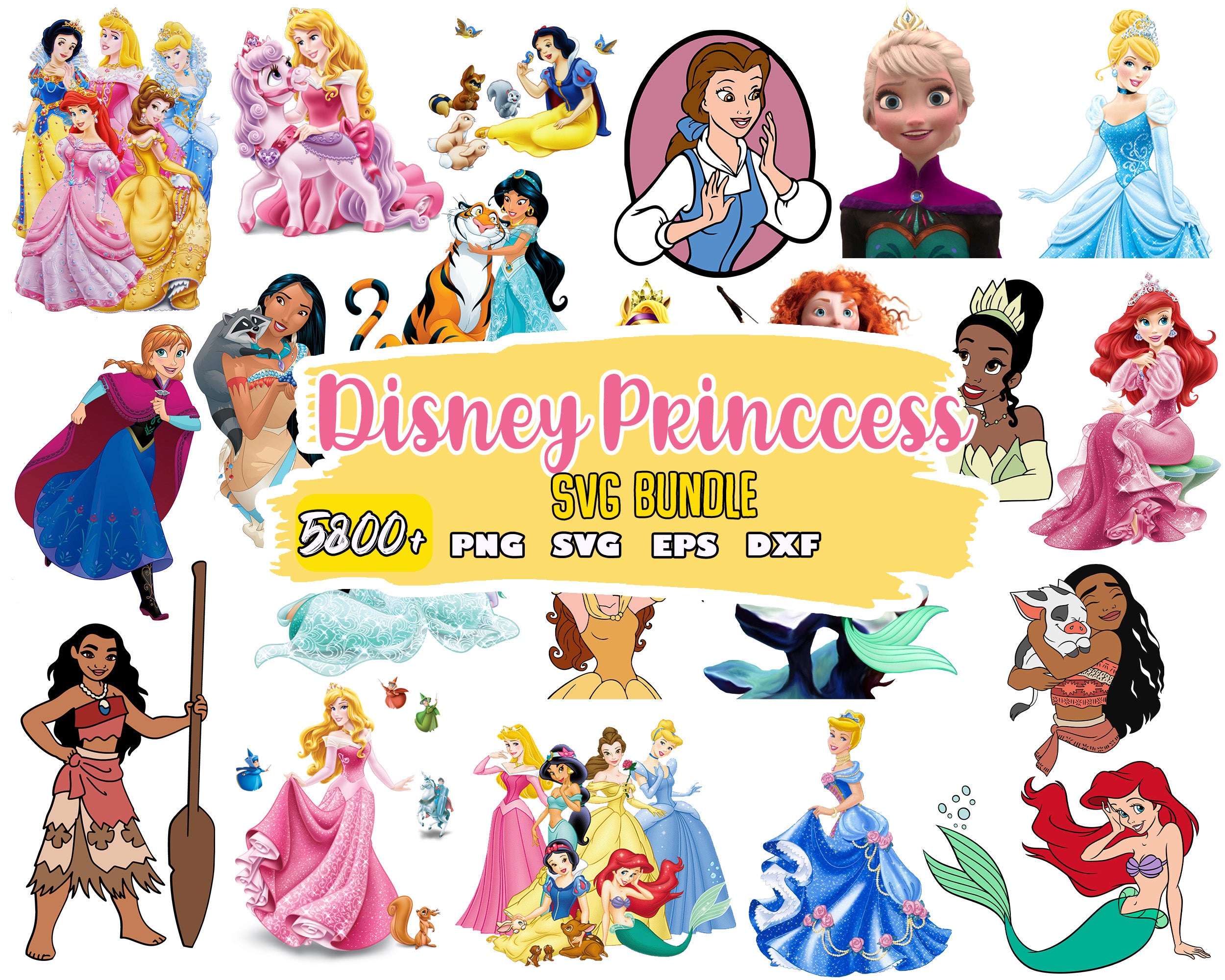 5800+Disney Princess SVG Bundle Cricut, Disney Princess Silhouette, Di ...