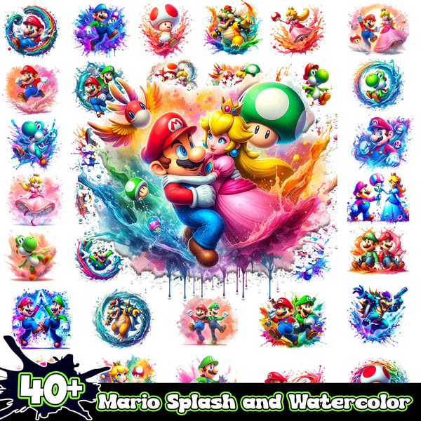 Mario Splash and Watercolor bundle png