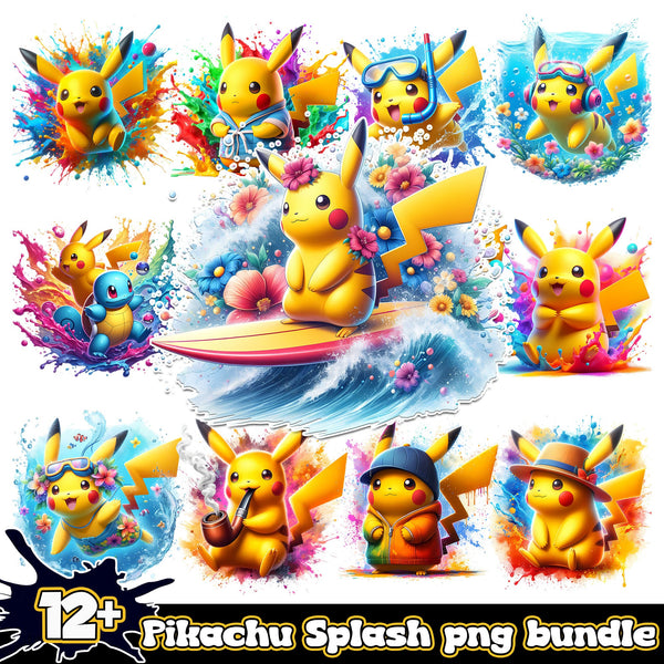 Pikachu Splash and Watercolor png bundle