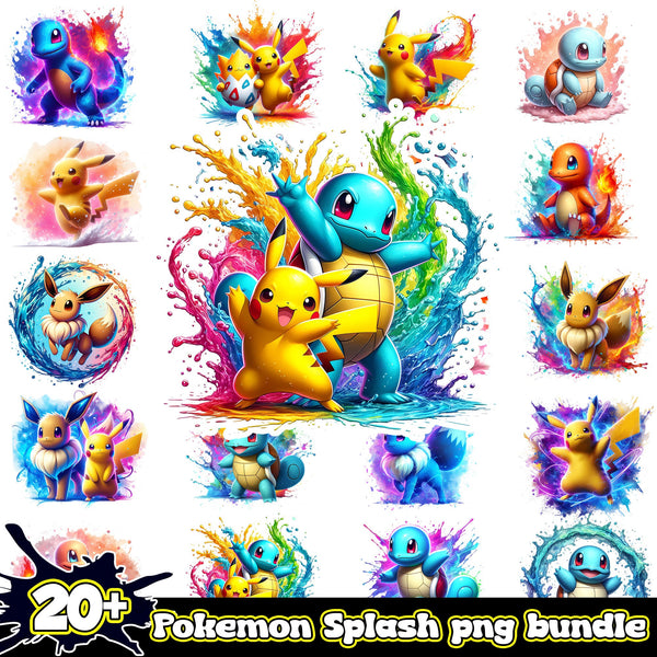 Pokemon Splash and Watercolor png bundle