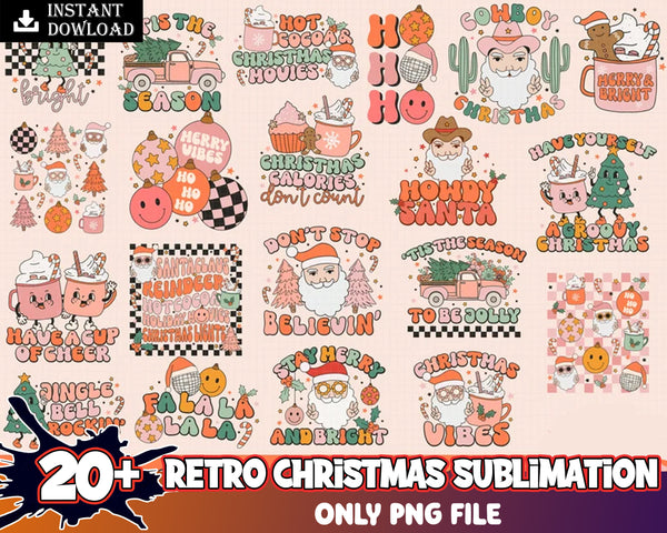 20+ Retro Christmas Bundle PNG, SVG, Christmas Sublimation Designs, Christmas Bundle svg