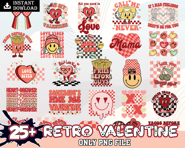 Retro Valentine's PNG Bundle, Retro Valentine Png, Groovy Valentines Png, Be My Valentine Png, Valentine's day Png