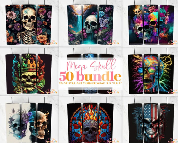 50 + Skull Bundle 20 oz Skinny Tumbler - Tumbler design - Digital download