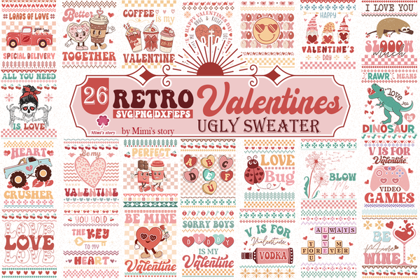 26+ Retro Valentine's Day PNG, Cute Valentines Sublimation Design, Retro Valentine PNG - VLT15122214