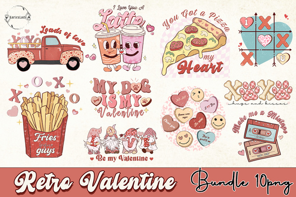 10+ Retro Valentine's Day PNG, Cute Valentines Sublimation Design, Retro Valentine PNG - VLT15122216