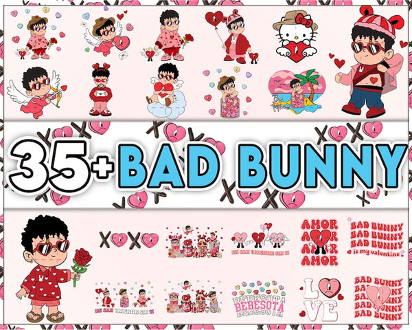 35+ Valentine Bad Bunny Svg Png Bundle, Valentines Bad Bunny Png, Valentines Benito Png, Un San Valentin Sin Ti Png