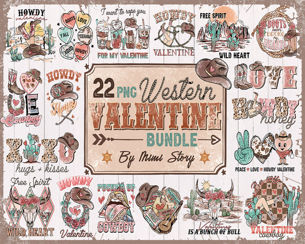 Western Valentines 22 PNG Bundle | Western Sublimations, Designs Downloads, PNG Clipart, Shirt Designs, Sublimation Downloads | VLT29122203