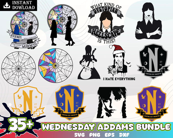Wednesday Addams Bundle SVG PNG Transparent file - Addams Family, Halloween Design, for Cricut