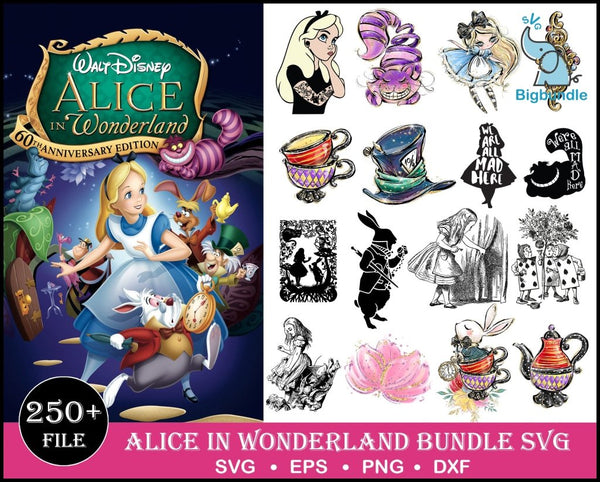 Alice in wonderland svg bundle 200+ svg, png, dxf, pdf