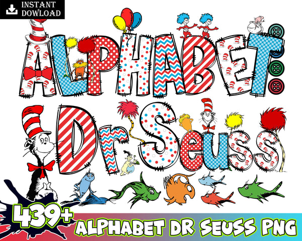 Dr. Suess Alphabet Png, Dr. Suess Bundle, Cat In The Hat PNG, Dr. Suess Font PNG, Doodle Alphabet PNG, Digital Download