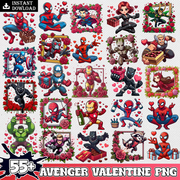 Avenger valentine png bundle, Marvel love valentine png