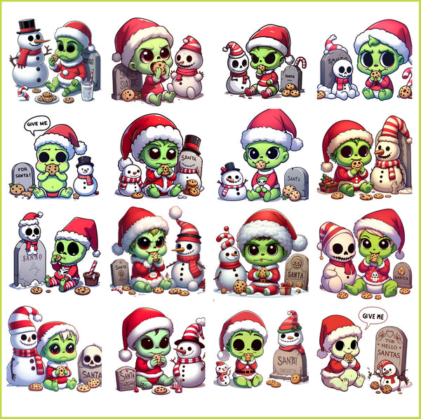Baby skeleton grinch santa png bundle