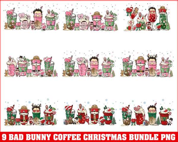 Bad Bunny Christmas Coffee Bundle Png, Bad Bunny Coffee Png, Coffee Cups, Coffee Xmas png, xmas coffee png - CRM16112201
