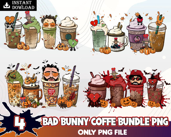4+ Bad Bunny Coffee Bundle, Bad Bunny Halloween, Halloween bundle PNG, Digital Download