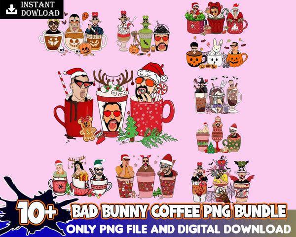 10+ Bad Bunny Coffee Bundle, Bad Bunny Halloween, Halloween bundle PNG, Digital Download