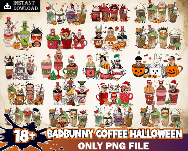 High Quality 18+ Bad Bunny Coffee Bundle, Bad Bunny Halloween, Halloween bundle PNG, Digital Download