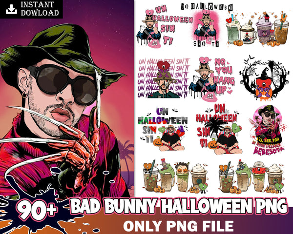 NEW 90+ Files Bad Bunny Halloween SVG, Halloween bundle SVG, Digital Download, Easy to use cut files