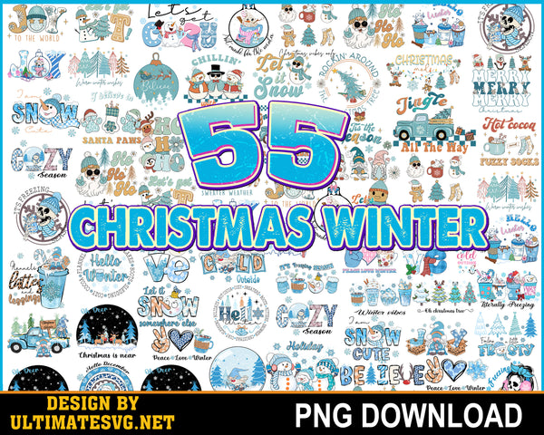 55+ Christmas Blue Png Bundle, Winter Vibes Png, Snowflakes Png, Christmas Snowman Png, Digital Download