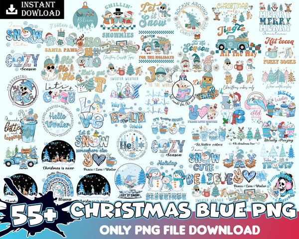 Christmas Blue Png Bundle, Winter Vibes Png, Snowflakes Png, Christmas Snowman Png, Winter Gnomies Png, Digital Download