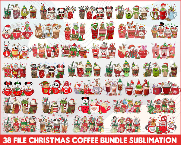 Coffee Christmas Png Bundle, Christmas Coffee Latte Png, Christmas Png Bundle