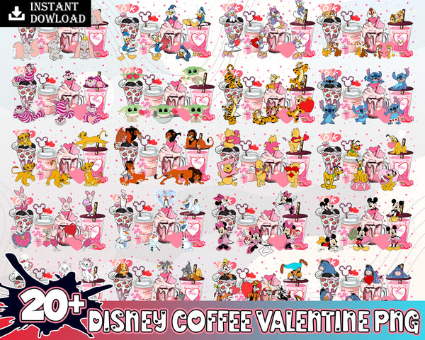 Disney Valentine Coffee Cup Png, Valentine Coffee Png, Latte Drink Png, Valentine Love Png, Happy Valentine's Day Png - VLT30122201