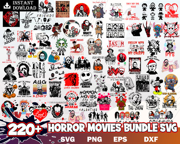 Instant Download 240+ Horror Bundle, 4 Formats, Halloween Sublimation Designs, Halloween Bundle, Hight Quality