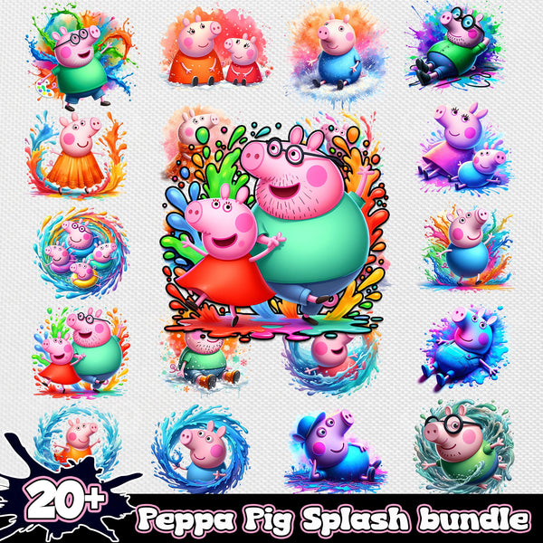 Pepa pig Watercolor Splash png bundle