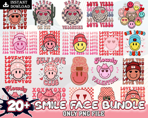 Valentines Smiley Faces PNG Sublimation Design | Valentines Day Love Smile | Easy to use cut files on Ultimatesvg.net