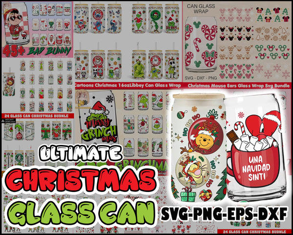 Ultimate Cartoons Christmas 16oz Libbey Can Glass Wrap