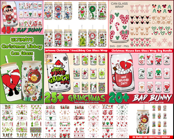 New Ultimate Cartoons Christmas 16oz Libbey Can Glass Wrap, Glass Can Wrap, Stitch Christmas, Grinch Png, Full Tumbler Wrap, Christmas Sublimations