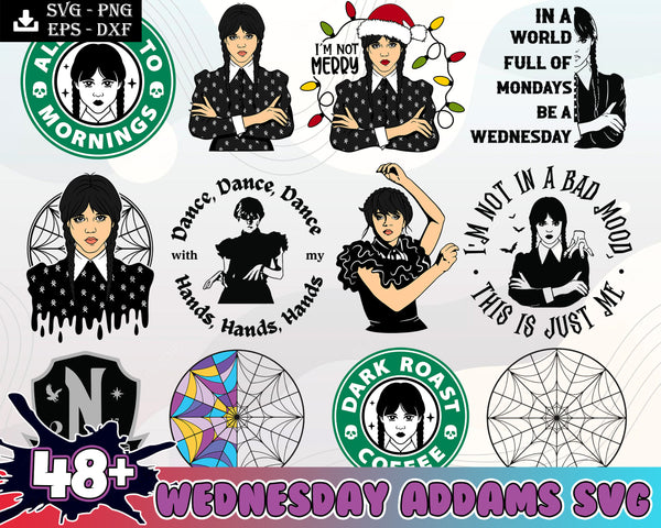 50+ Wednesday SVG Bundle, Wednesday Png, Wednesday addams, The addams family, Wednesday, Sublimation png, Silhouette